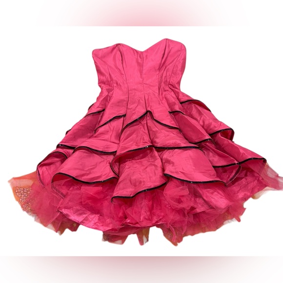 Vintage Betsey Johnson Pink Dahlia Party Dress Taffeta Sequin Strapless - Picture 2 of 8